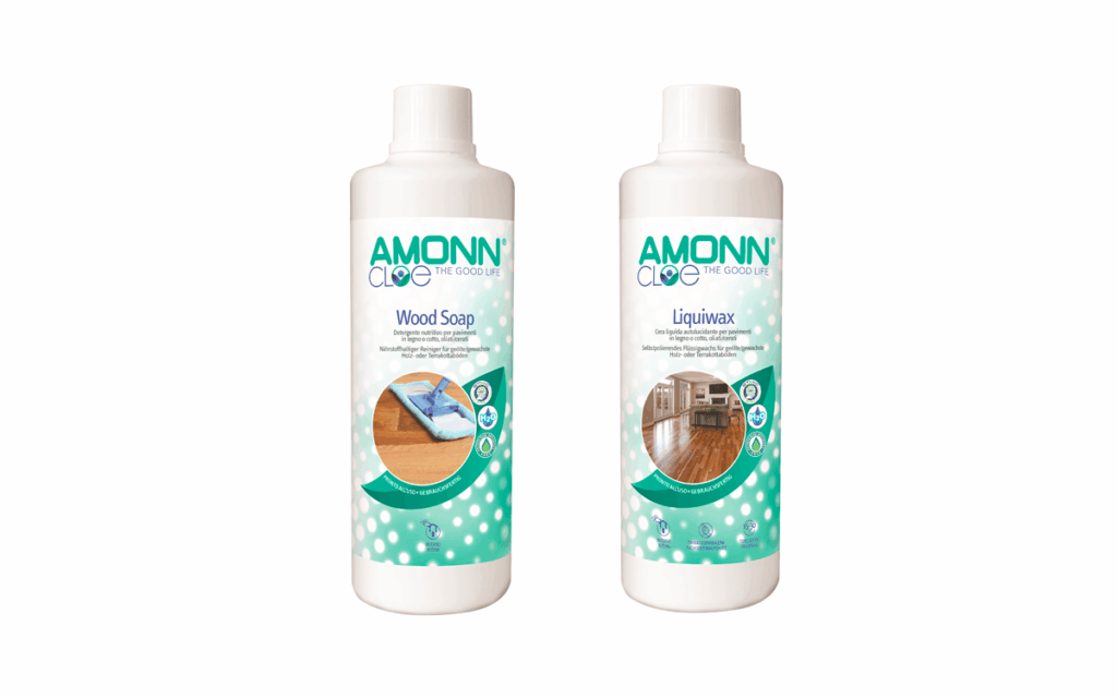 prodotti amonn color per la cura del pavimentoin legno: Cloe Wood Soap e Cloe Liquiwax